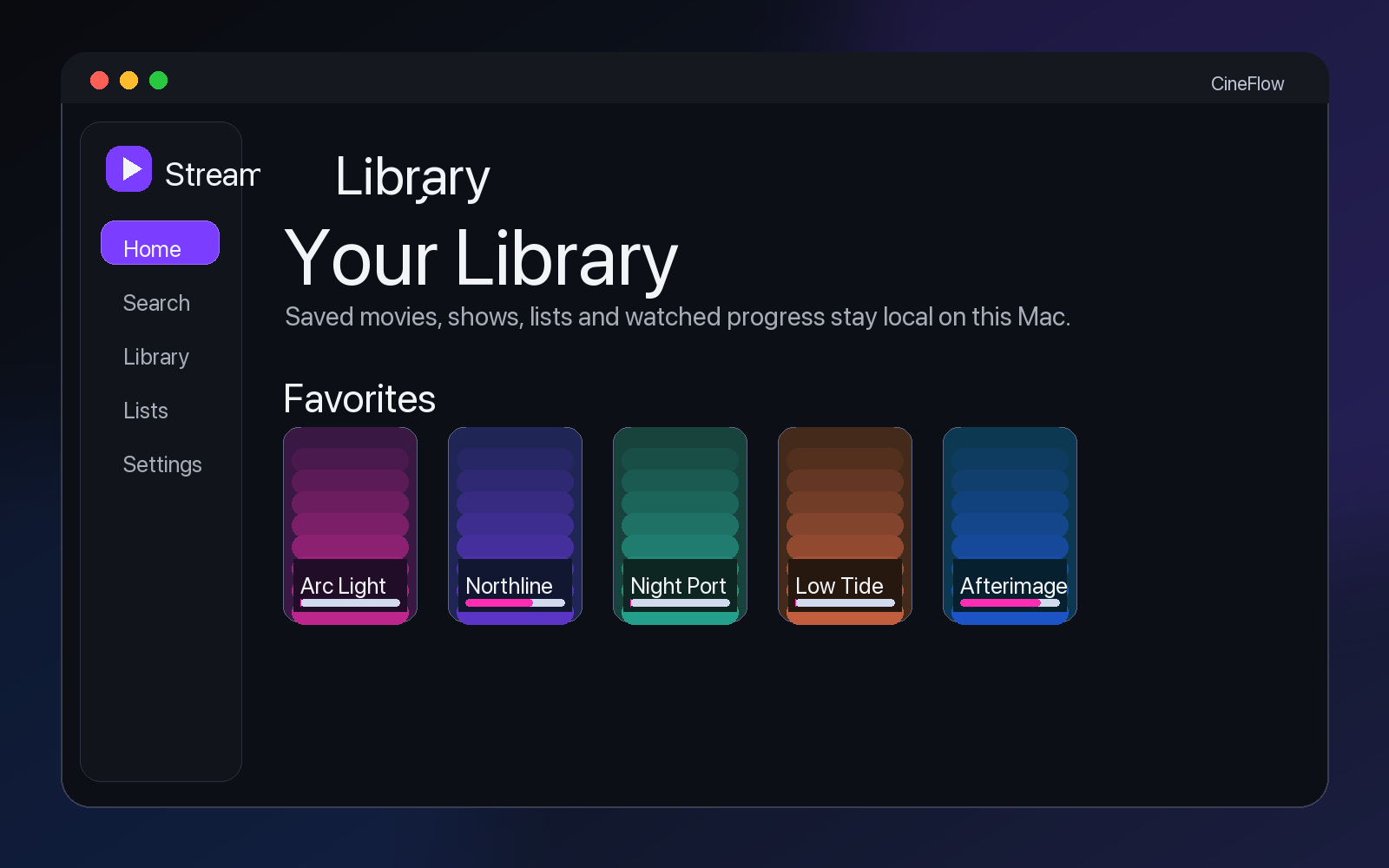 Streamly library screen mockup